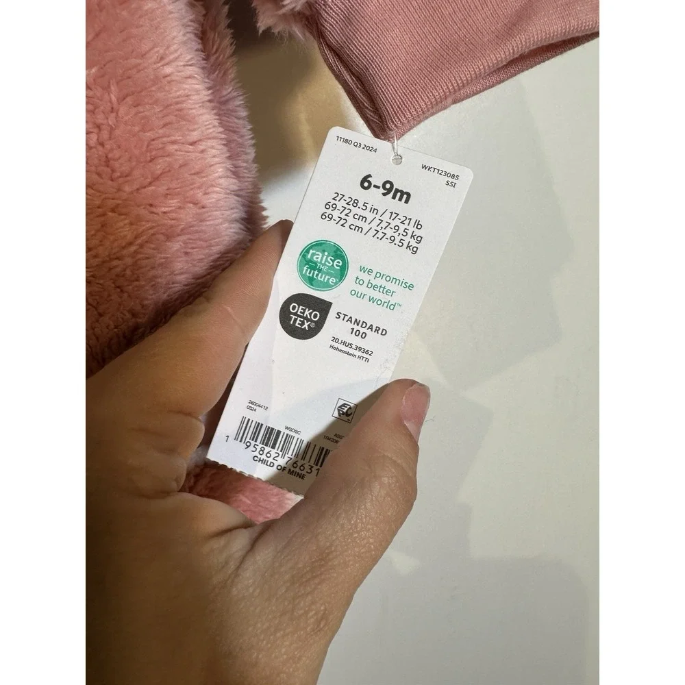 carters baby girls pink sleeper with hood winter size 6-9 months‎